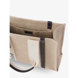 Woody linen shoulder bag with front lettering logo