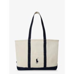 Denim shoulder bag with embroidered logo on the front