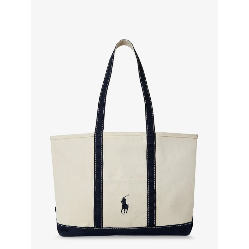 Denim shoulder bag with embroidered logo on the front
