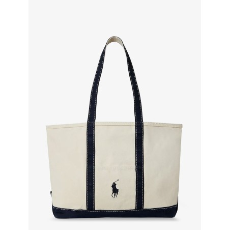 Denim shoulder bag with embroidered logo on the front