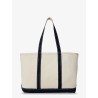 Denim shoulder bag with embroidered logo on the front