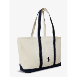 Denim shoulder bag with embroidered logo on the front