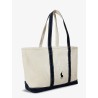Denim shoulder bag with embroidered logo on the front
