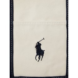 Denim shoulder bag with embroidered logo on the front