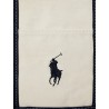 Denim shoulder bag with embroidered logo on the front