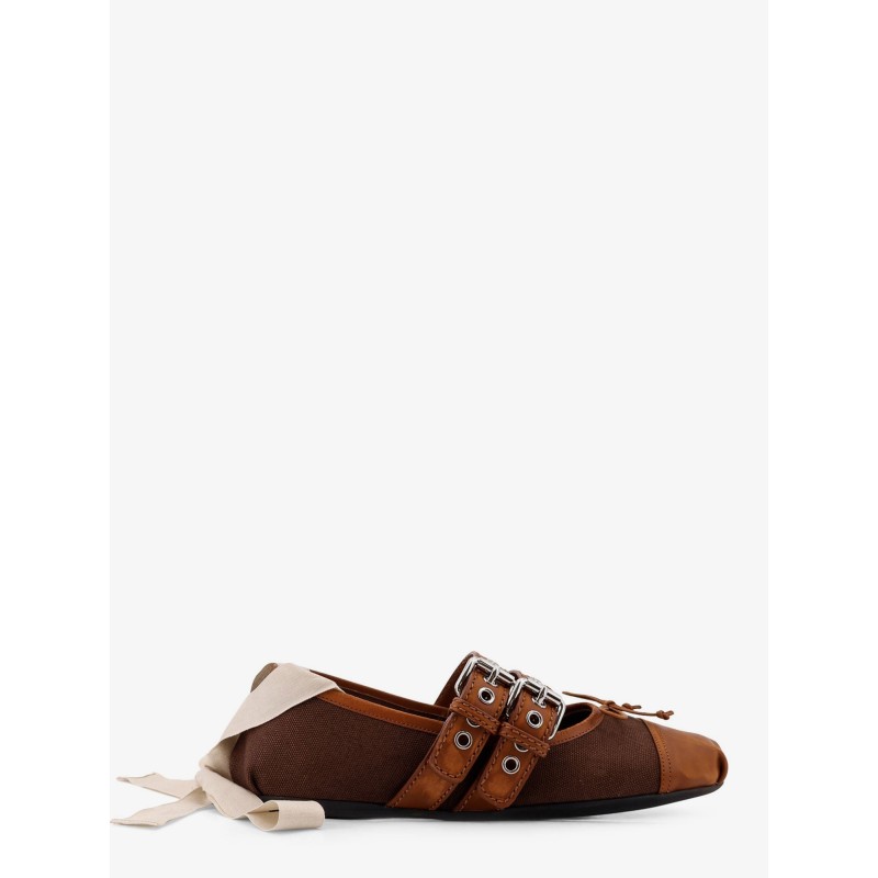 Canvas and leather blend ballerinas