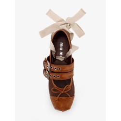 Canvas and leather blend ballerinas