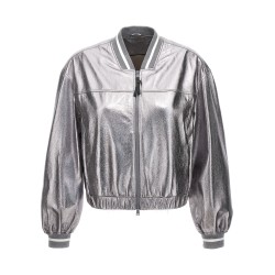 Laminated leather bomber jacket