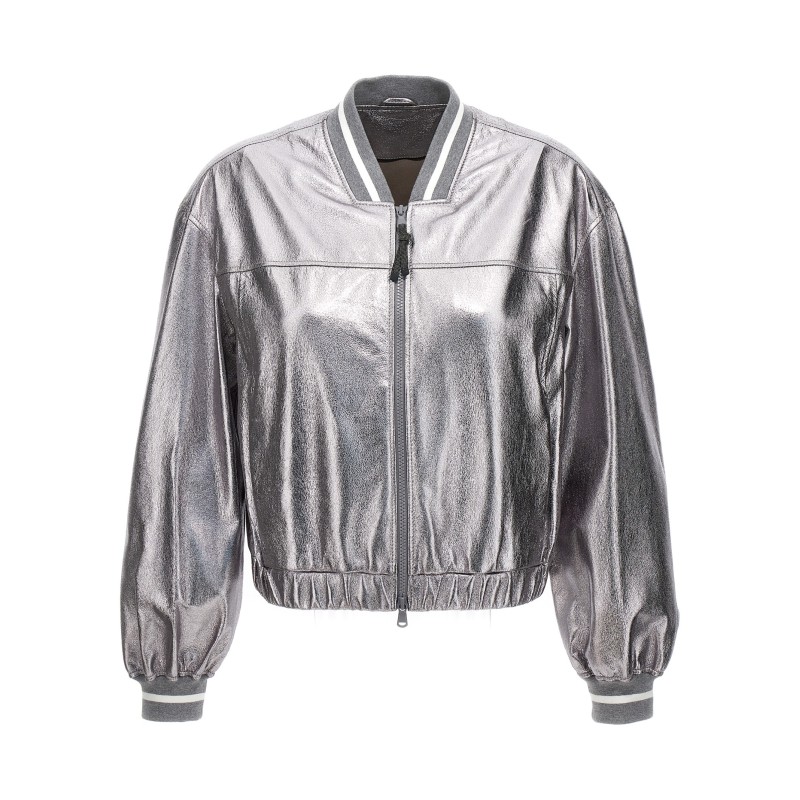 Laminated leather bomber jacket