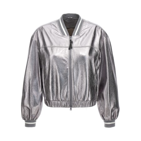 Laminated leather bomber jacket