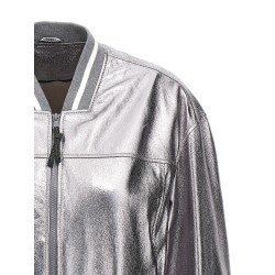 Laminated leather bomber jacket