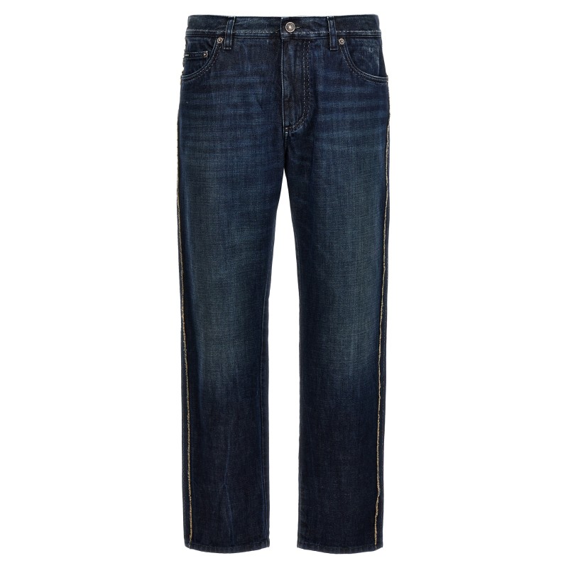 Fringed stitching jeans