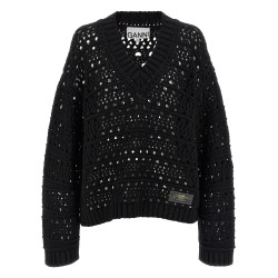 'Black Crochet V-neck' sweater