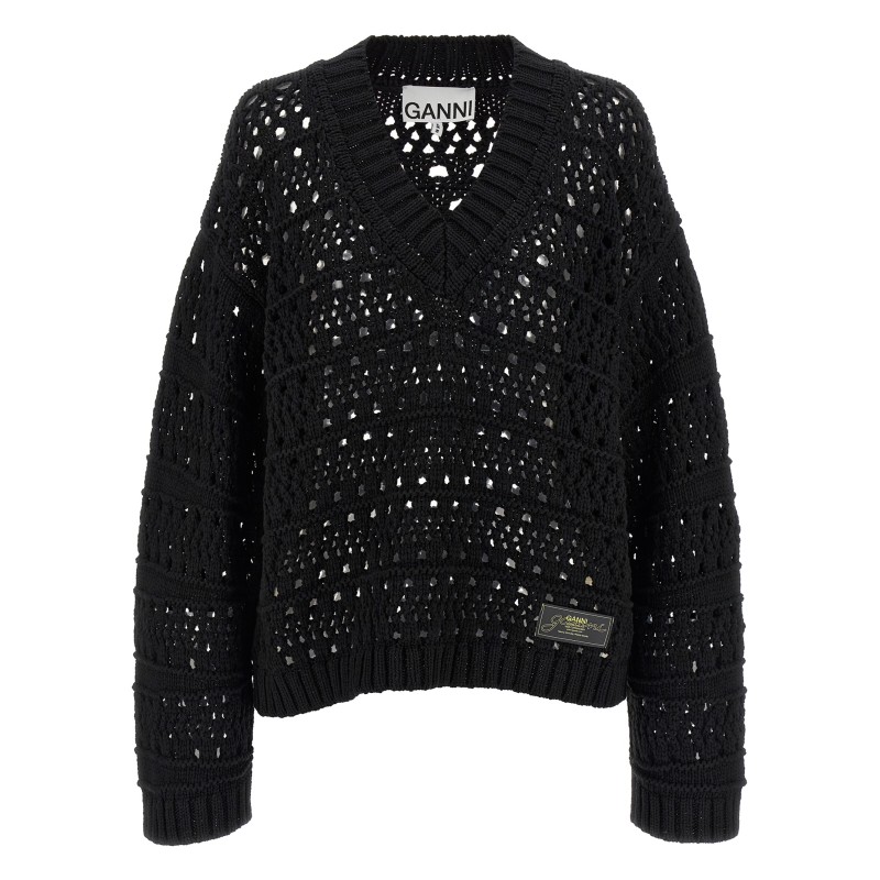 'Black Crochet V-neck' sweater