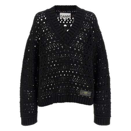'Black Crochet V-neck' sweater