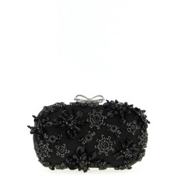 'Black Satin Floral Crystal' clutch