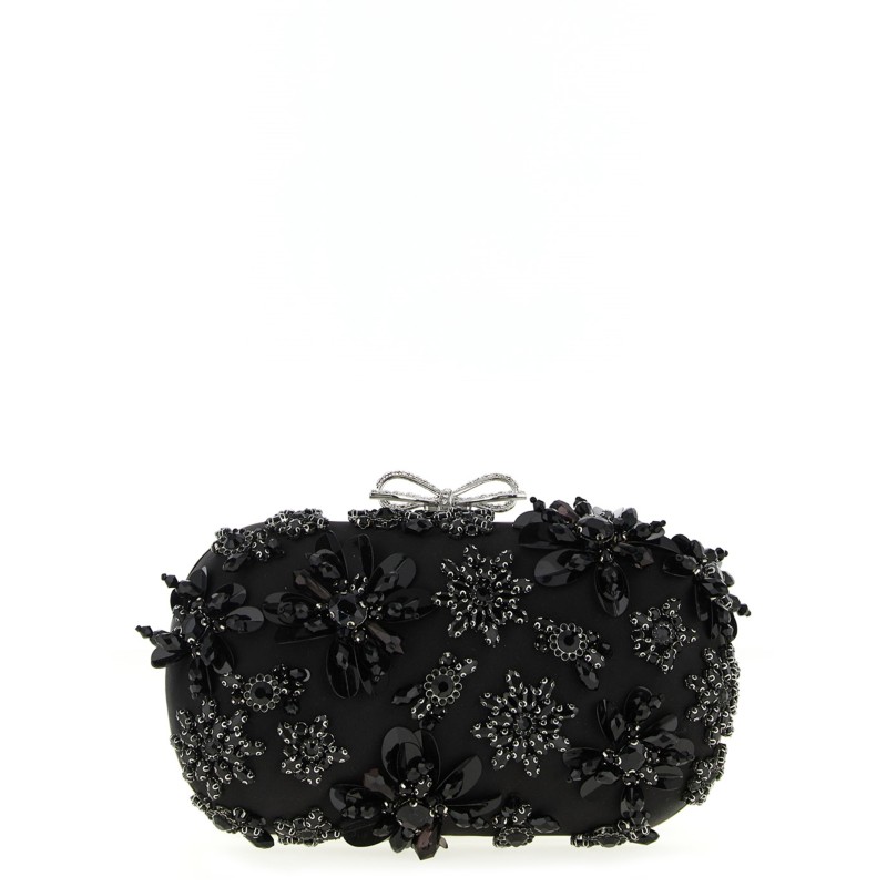 'Black Satin Floral Crystal' clutch