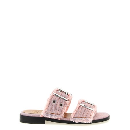 'Feminine Buckle Fringed Denim' sandals