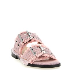 'Feminine Buckle Fringed Denim' sandals