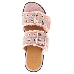 'Feminine Buckle Fringed Denim' sandals