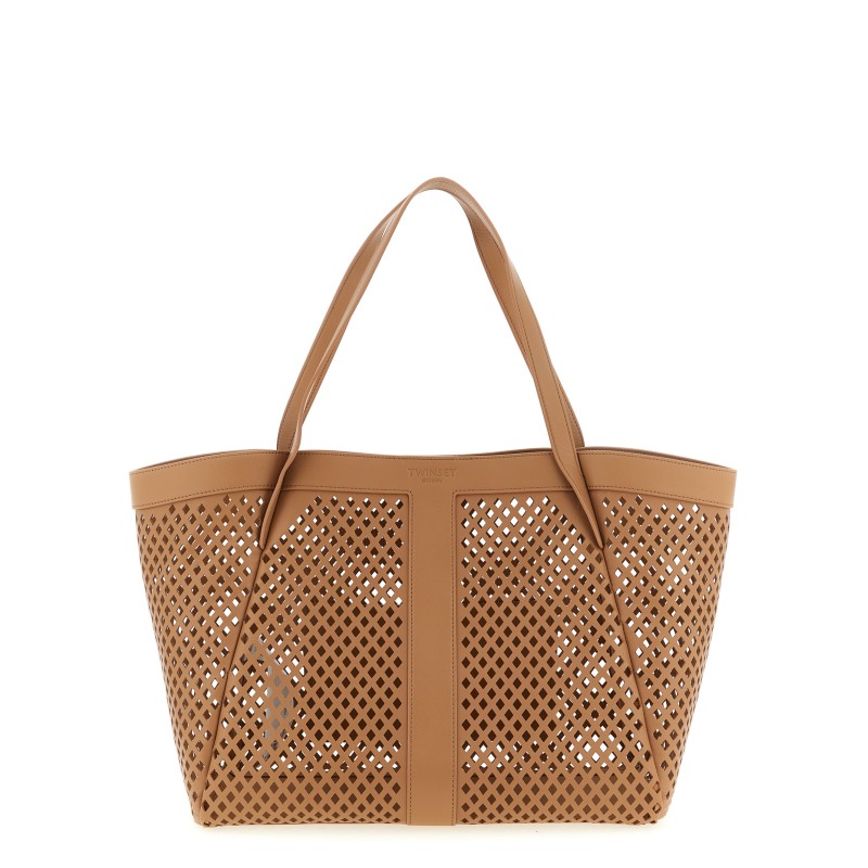 Openwork leather shopping bag