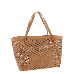 Openwork leather shopping bag