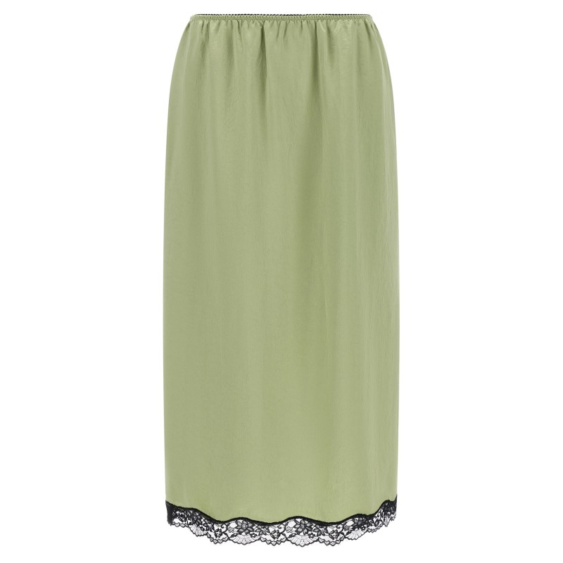 Satin froissé and lace skirt