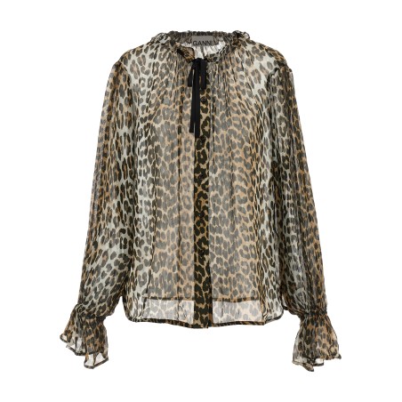 'Leopard Print Chiffon Tie String' shirt