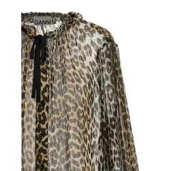 'Leopard Print Chiffon Tie String' shirt