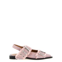 'Feminine Buckle Fringed Denim' slingback