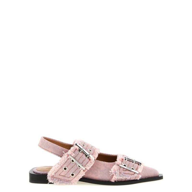 'Feminine Buckle Fringed Denim' slingback
