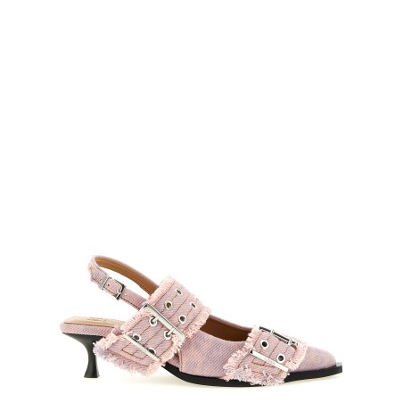 'Feminine Buckle Fringed Denim' slingback