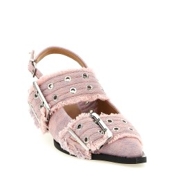 'Feminine Buckle Fringed Denim' slingback