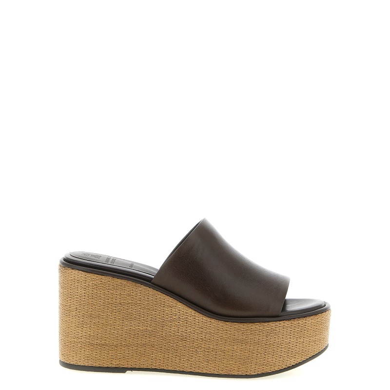 Leather and raffia wedges