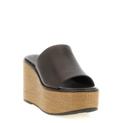Leather and raffia wedges