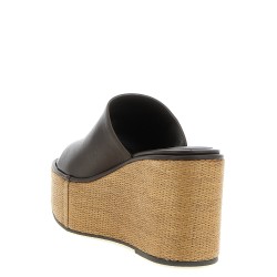 Leather and raffia wedges