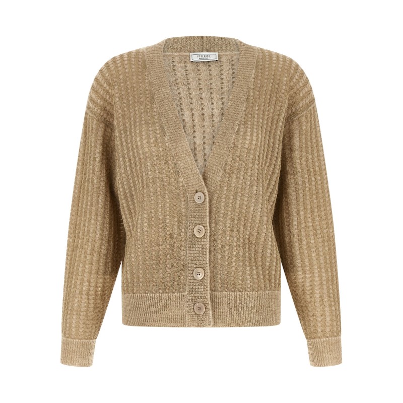 Waffle lamé cardigan