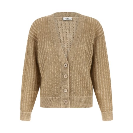 Waffle lamé cardigan
