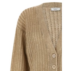 Waffle lamé cardigan