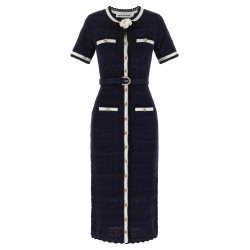 'Navy Pointelle Knit Midi' dress