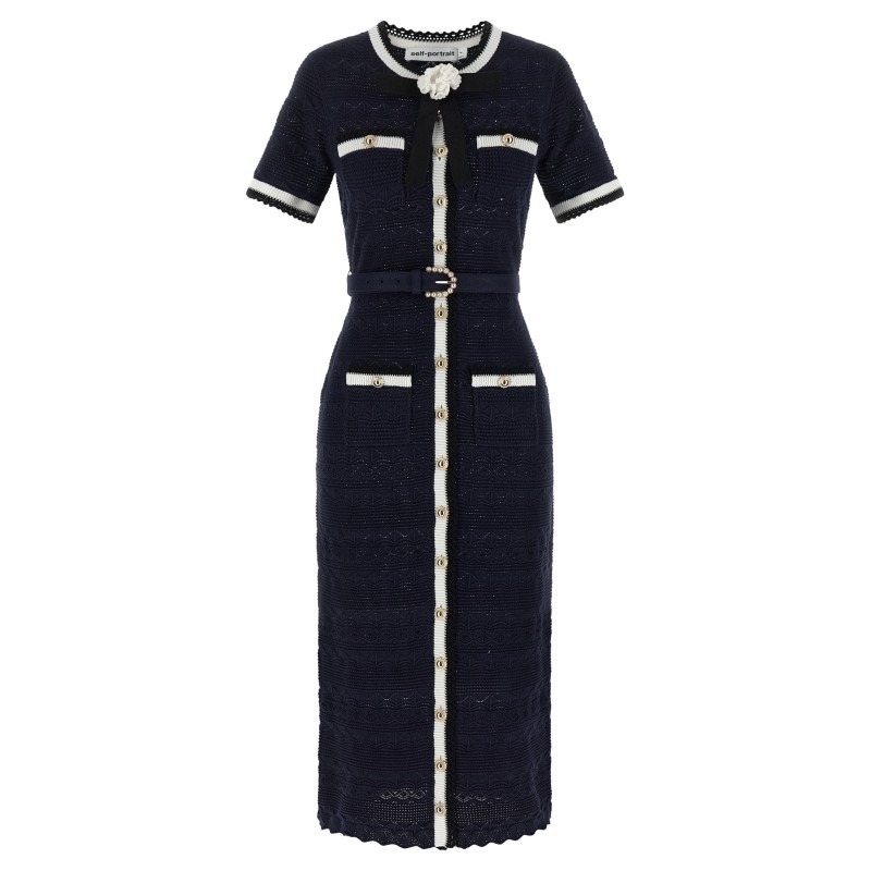 'Navy Pointelle Knit Midi' dress