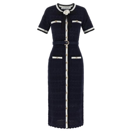 'Navy Pointelle Knit Midi' dress