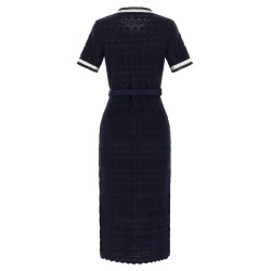 'Navy Pointelle Knit Midi' dress