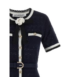 'Navy Pointelle Knit Midi' dress