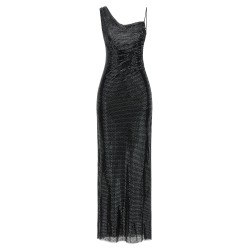 'Black Rhinestone Draped Maxi' dress