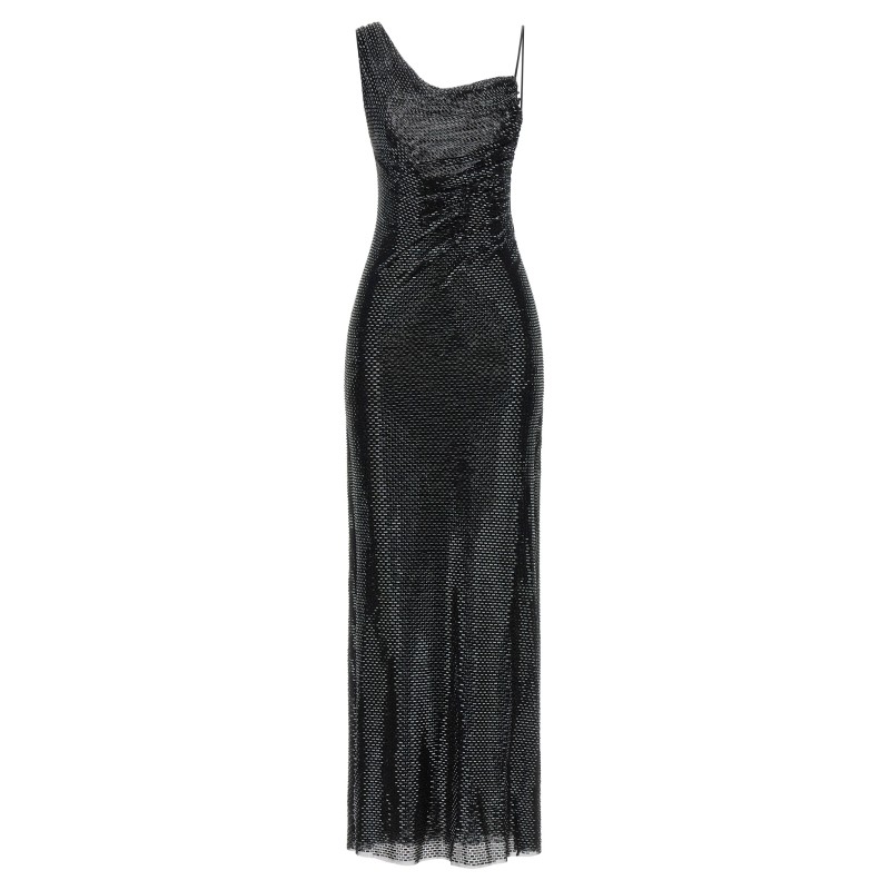 'Black Rhinestone Draped Maxi' dress