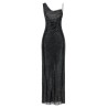 'Black Rhinestone Draped Maxi' dress