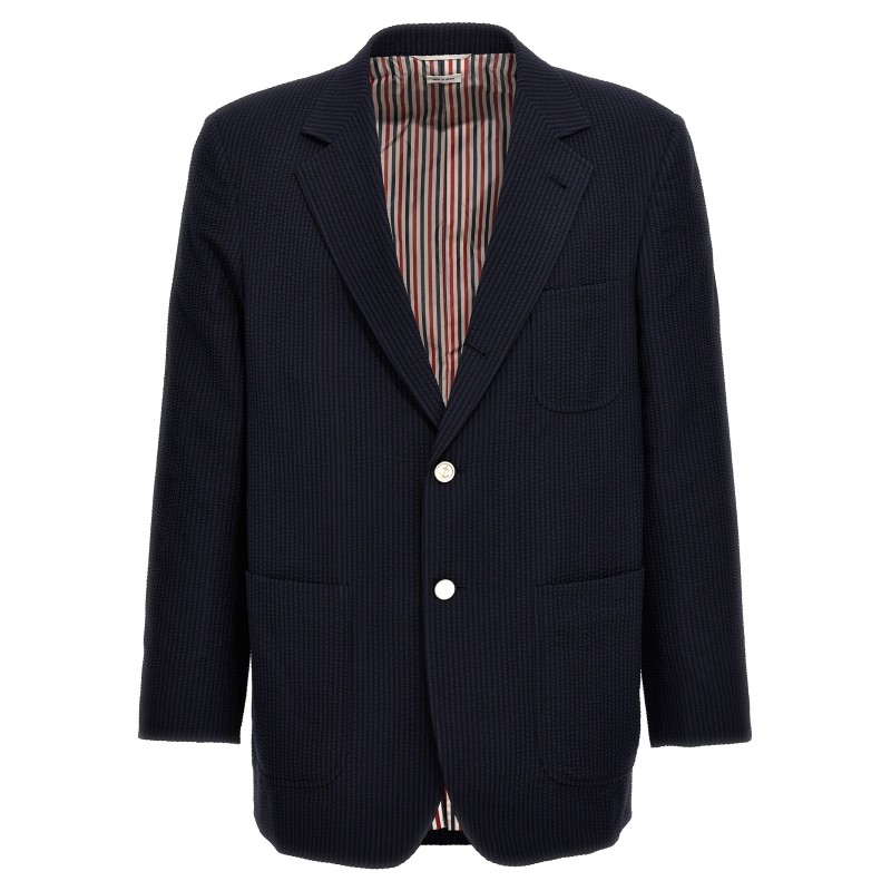 Single-breasted seersucker blazer