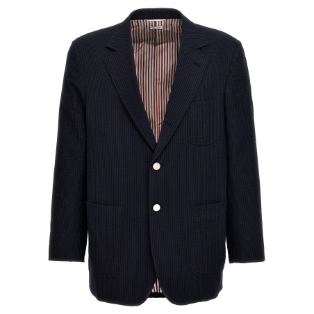 Single-breasted seersucker blazer