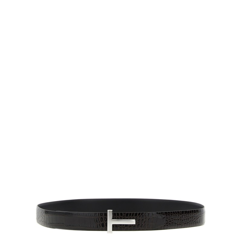 Reversible crocodile leather belt